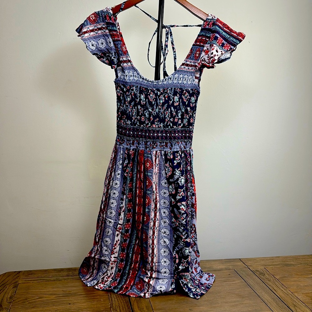 Mini navy floral dress Bohemia style